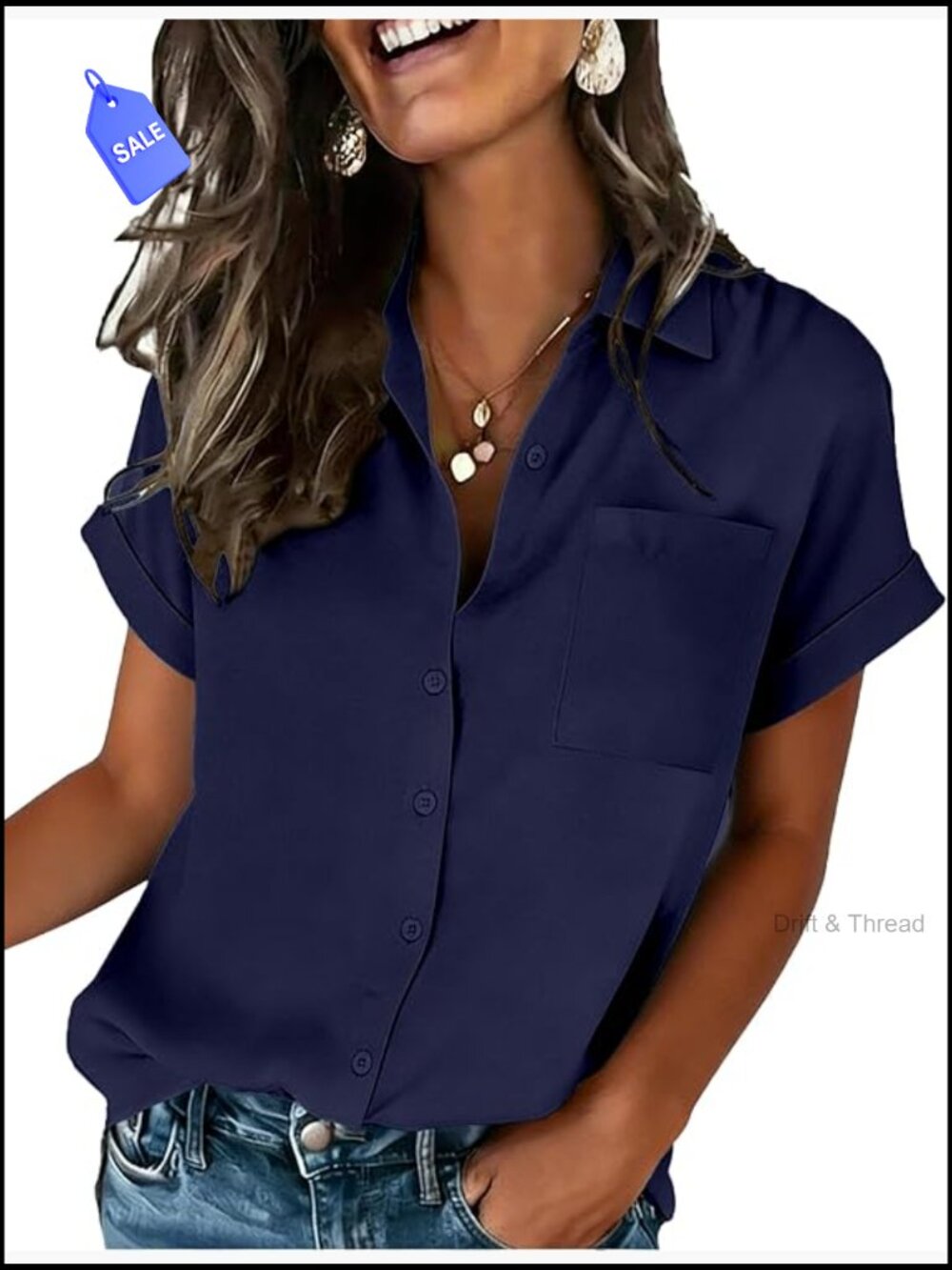 Womens Button Down Shirt Short Sleeve Blouse V Neck Business Work Top with